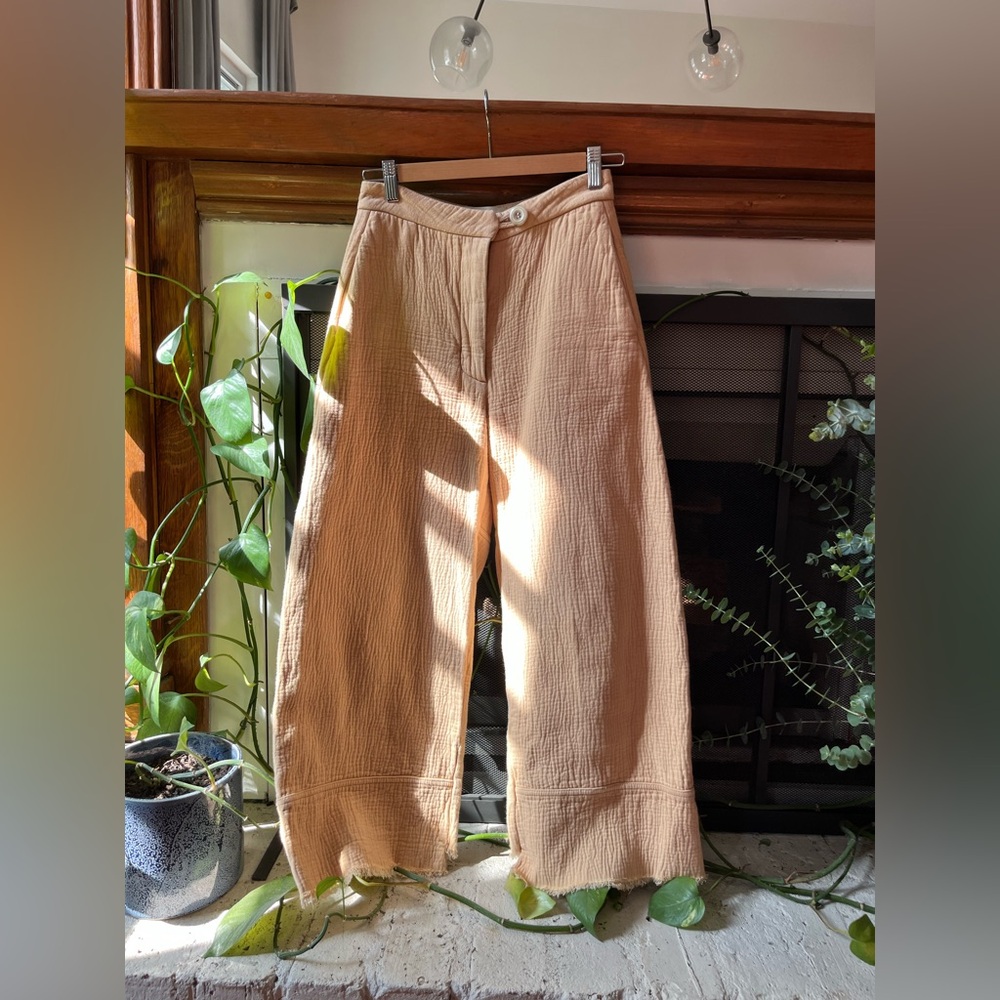 Zii Ropa Wide Barrel Leg 100% Cotton Trouser | Tan | Size 0